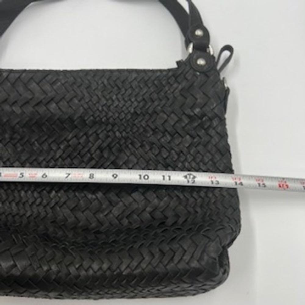 Enzo Poli Black Woven Leather Hobo Shoulder Bag‎ Silver Hardware Medium - Picture 12 of 16